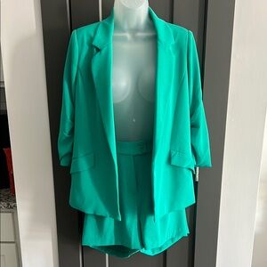 Elegant Teal Women's Blazer and Shorts Set